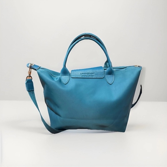 Longchamp Le Pliage Neo Teal Blue Large Tote with Strap - Picture 2 of 16